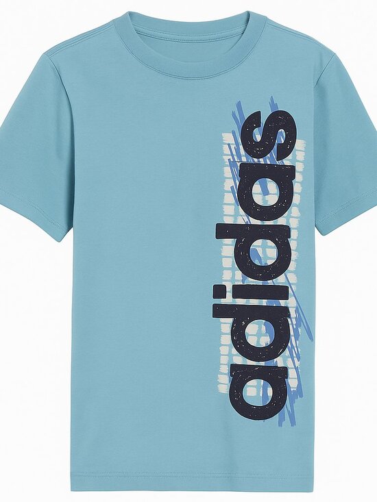NWT - Adidas Side Graphic 100% Cotton Light Blue Tee – Size 6 - Picture 1 of 4